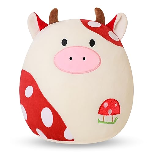 Cow Plush Toy Cute Cow Stuffed Animals Soft Pillow Plushies Kawaii Cow  Plushie Mushroom Plush Gift for Girls Kids Decor(Red 10 inch) –